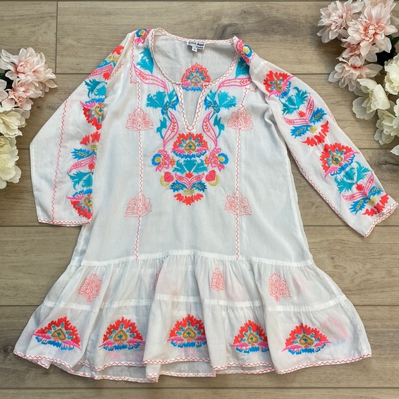 Juliet Dunn White and Blue Floral Mini Dress - Picture 1 of 13